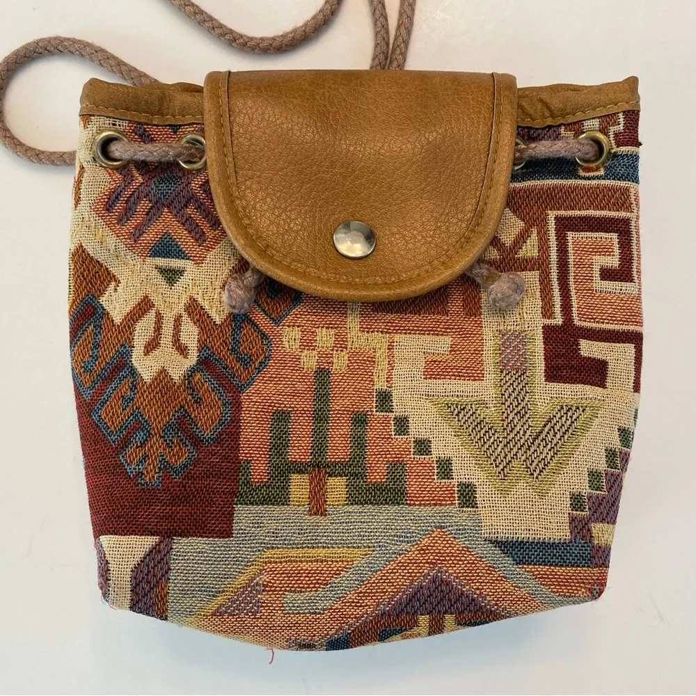 Boho Native American Aztec Weaved Mini Bag Purse Festive Micro Boho Crossbody - Picture 3 of 12
